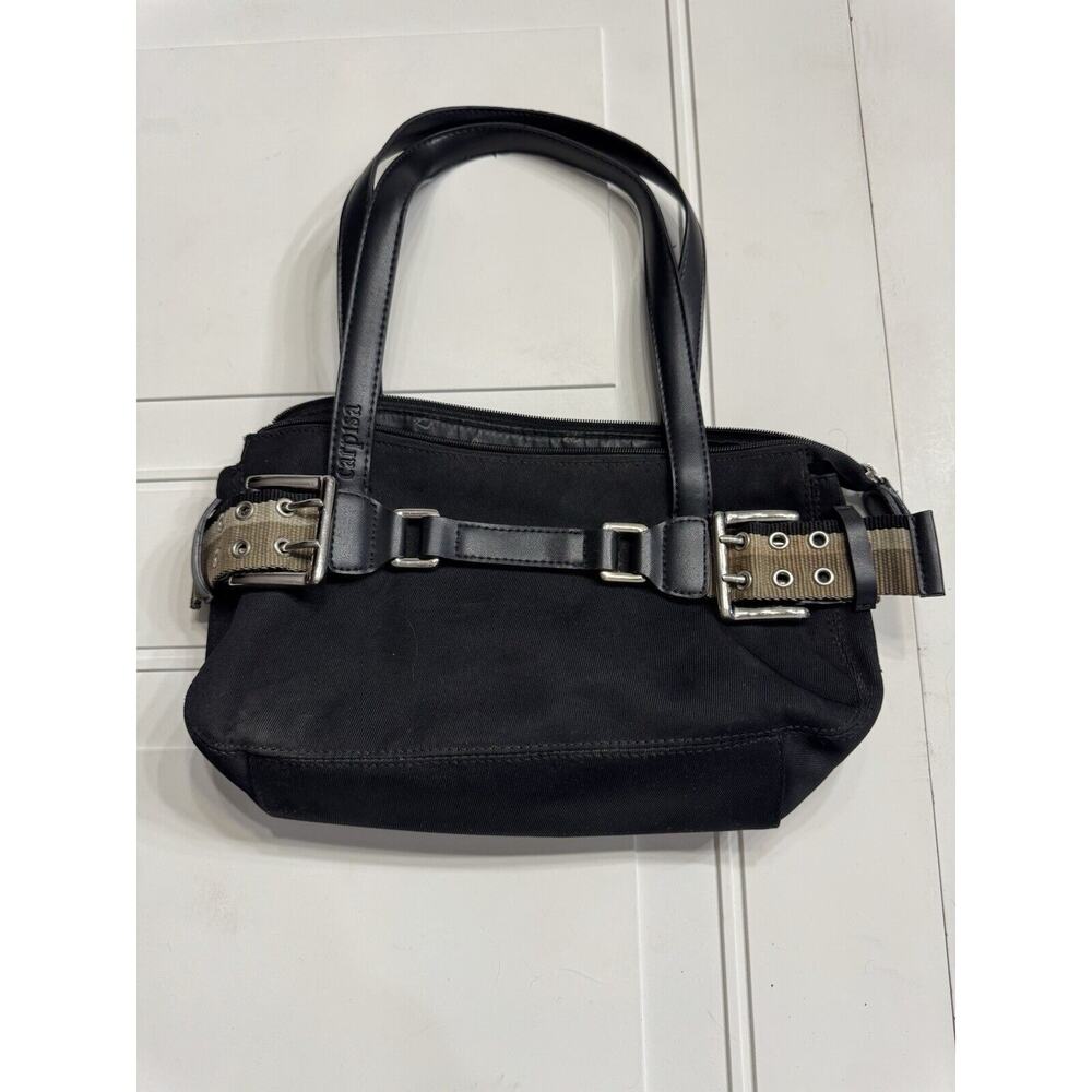 Carpisa Black Nylon Canvas Satchel Tote Side Strap Detail